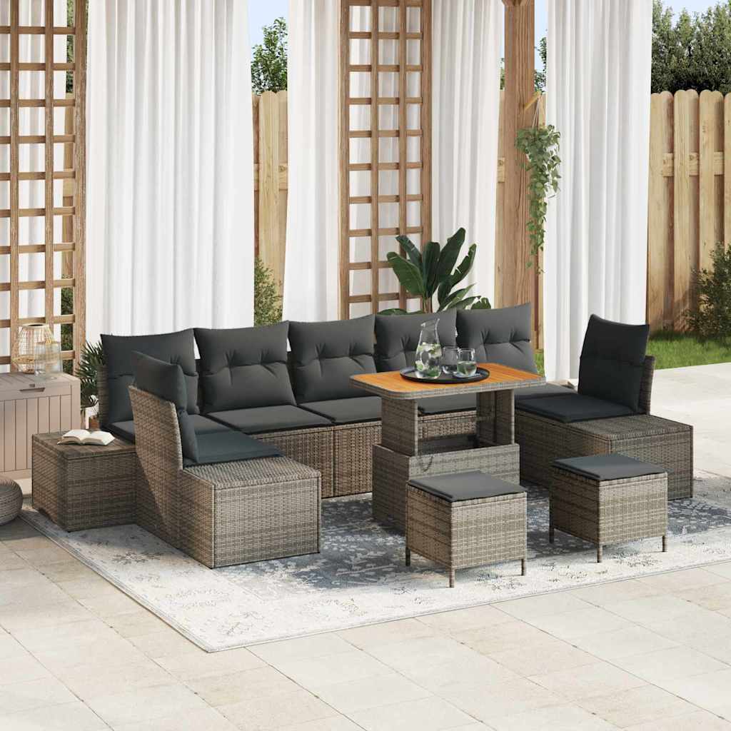 Set Divano da Giardino con cuscino 10 pcs Grigio Poly Rattan | homemem39