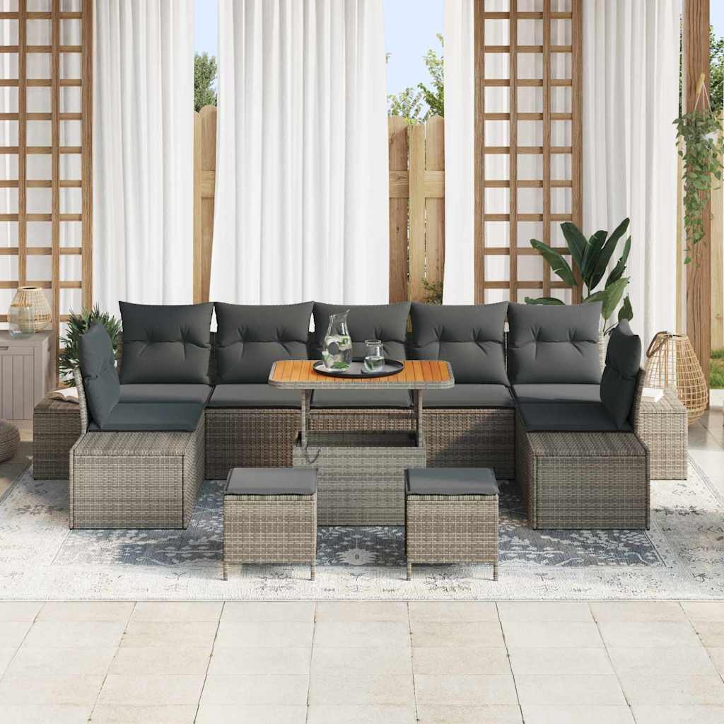 Set Divano da Giardino con cuscino 10 pcs Grigio Poly Rattan | homemem39