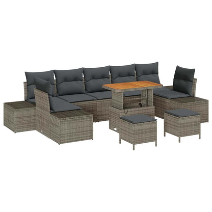 Set Divano da Giardino con cuscino 10 pcs Grigio Poly Rattan | homemem39