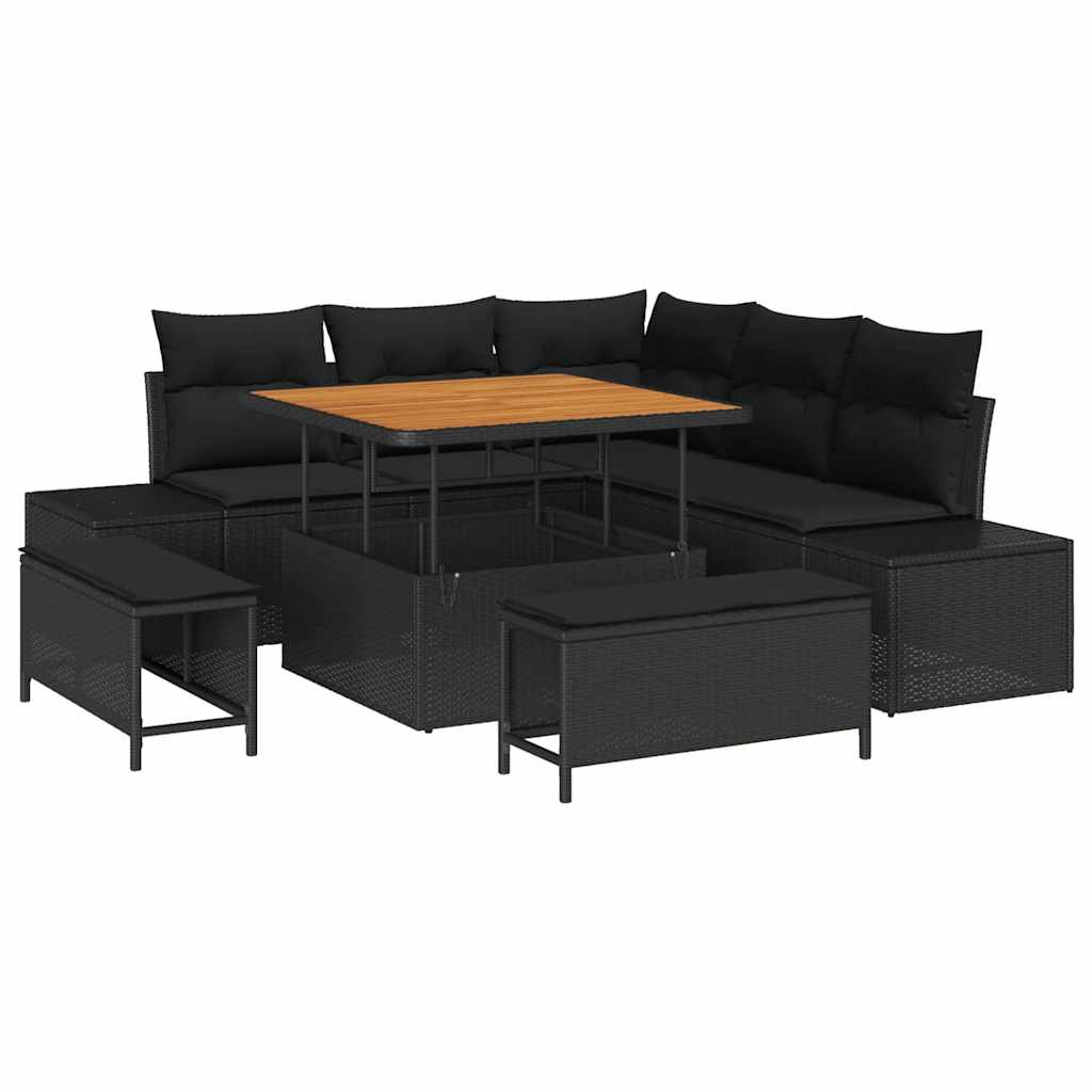 Set Divano da Giardino con cuscino 8 pcs Nero Poly Rattan | homemem39