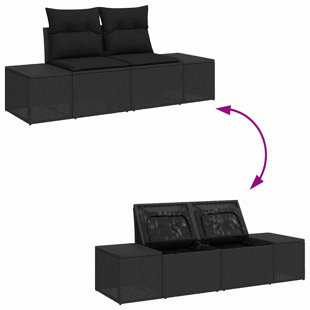 Set Divano da Giardino con cuscino 8 pcs Nero Poly Rattan | homemem39
