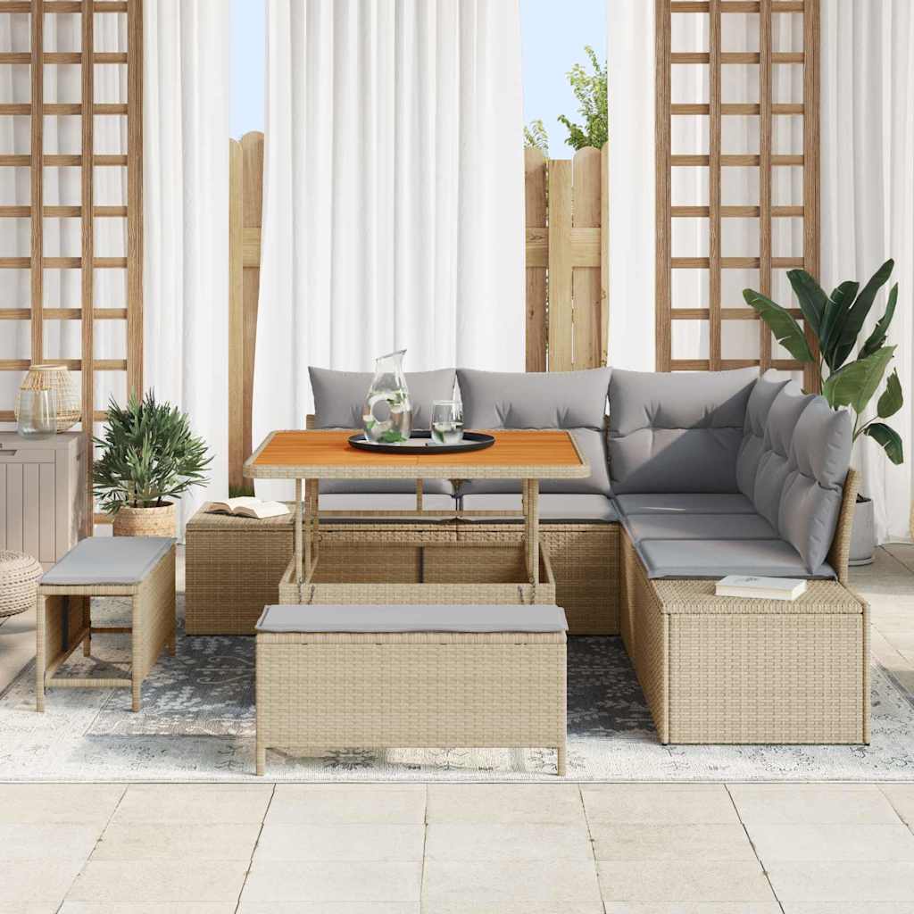 Set Divano da Giardino con cuscino 8 pcs Beige Poly Rattan | homemem39