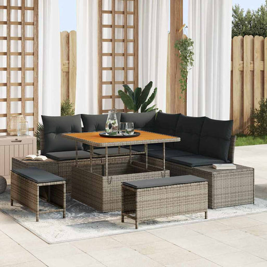 Set Divano da Giardino con cuscino 8 pcs Grigio Poly Rattan