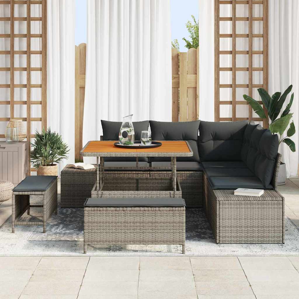 Set Divano da Giardino con cuscino 8 pcs Grigio Poly Rattan