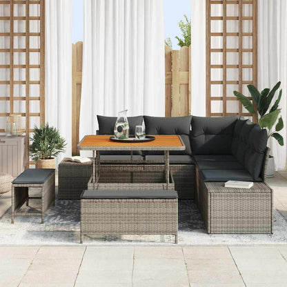 Set Divano da Giardino con cuscino 8 pcs Grigio Poly Rattan