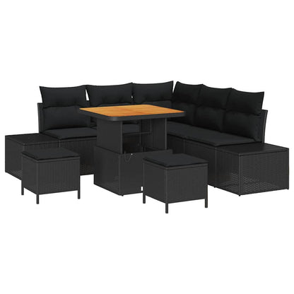 Set Divano da Giardino con cuscino 8 pcs Nero Poly Rattan