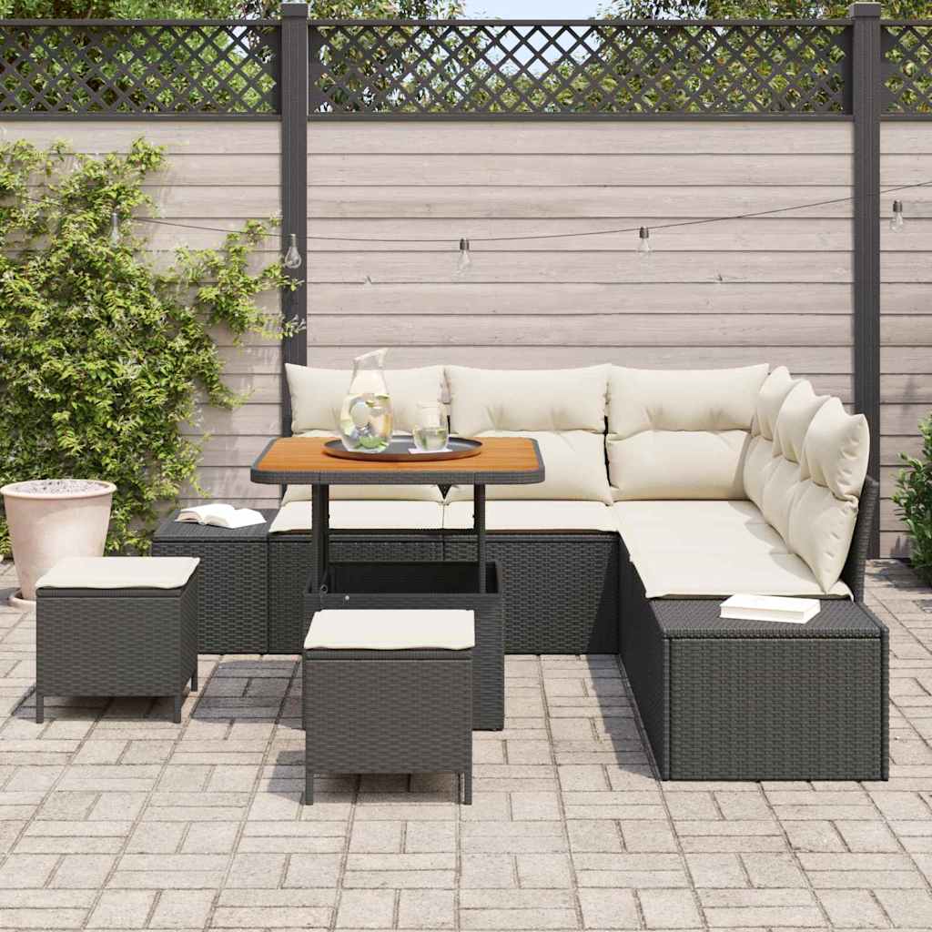 Set Divano da Giardino con archiviazione 8 pcs Nero Poly Rattan - homemem39