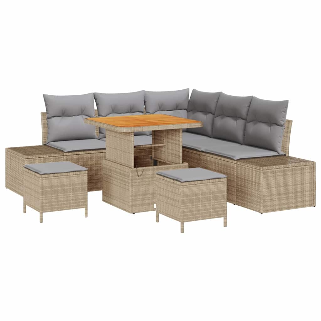 Set Divano da Giardino 8 pz Beige Poly Rattan | homemem39