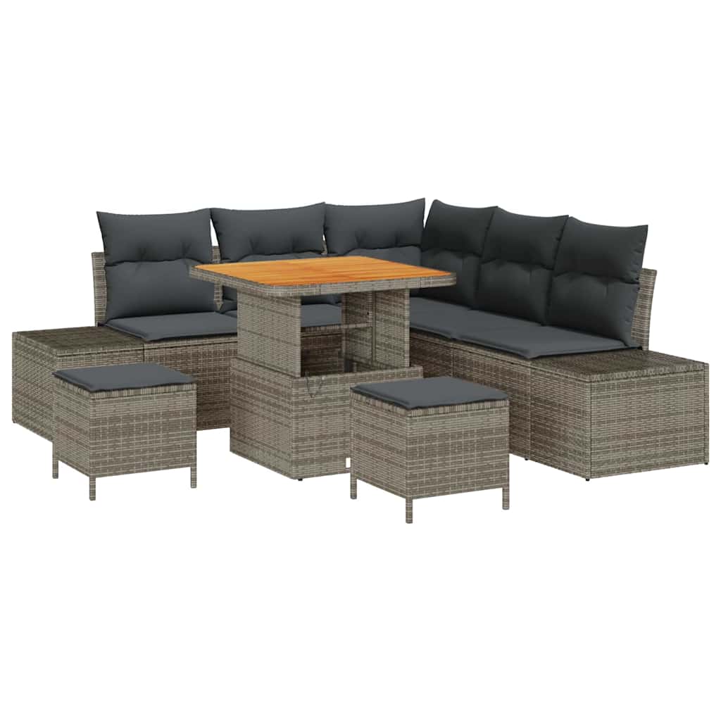 Set Divano da Giardino con cuscino 8 pcs Grigio Poly Rattan | homemem39