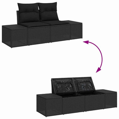 Set Divano da Giardino con cuscino 8 pcs Nero Poly Rattan | homemem39