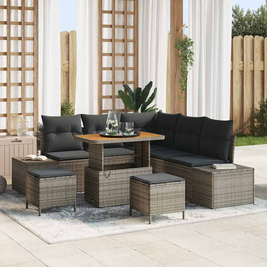 Set Divano da Giardino con cuscino 8 pcs Grigio Poly Rattan