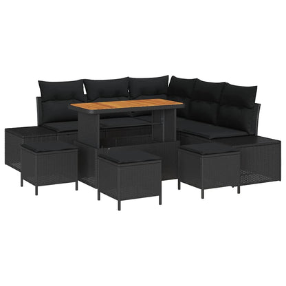 Set Divano da Giardino con cuscino 9 pcs Nero Poly Rattan | homemem39