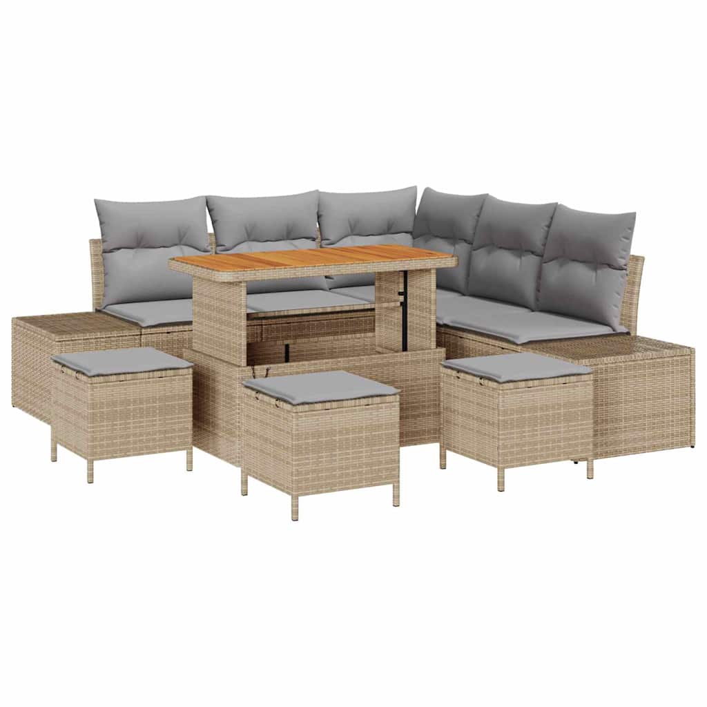 Set Divano da Giardino con cuscino 9 pcs Beige Poly Rattan | homemem39