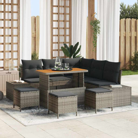 Set Divano da Giardino con cuscino 9 pcs Grigio Poly Rattan