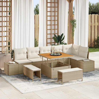 Set Divano da Giardino con cuscino 9 pcs Beige Poly Rattan | homemem39