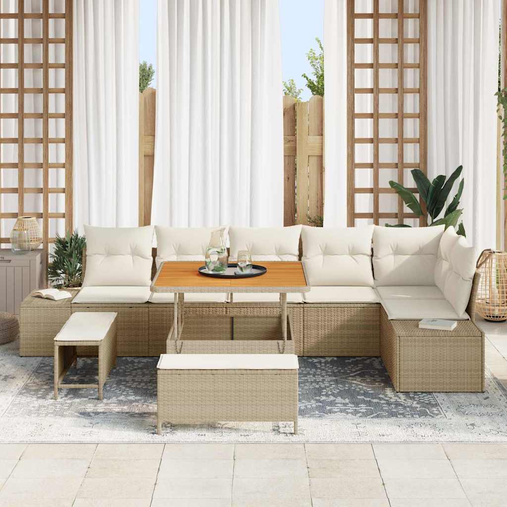 Set Divano da Giardino con cuscino 9 pcs Beige Poly Rattan | homemem39