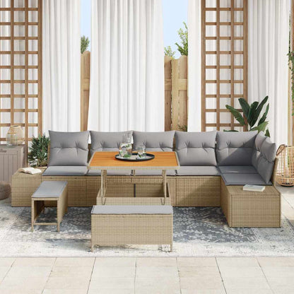 Set Divano da Giardino 9 pz 8-Numero di posti Beige Poly Rattan