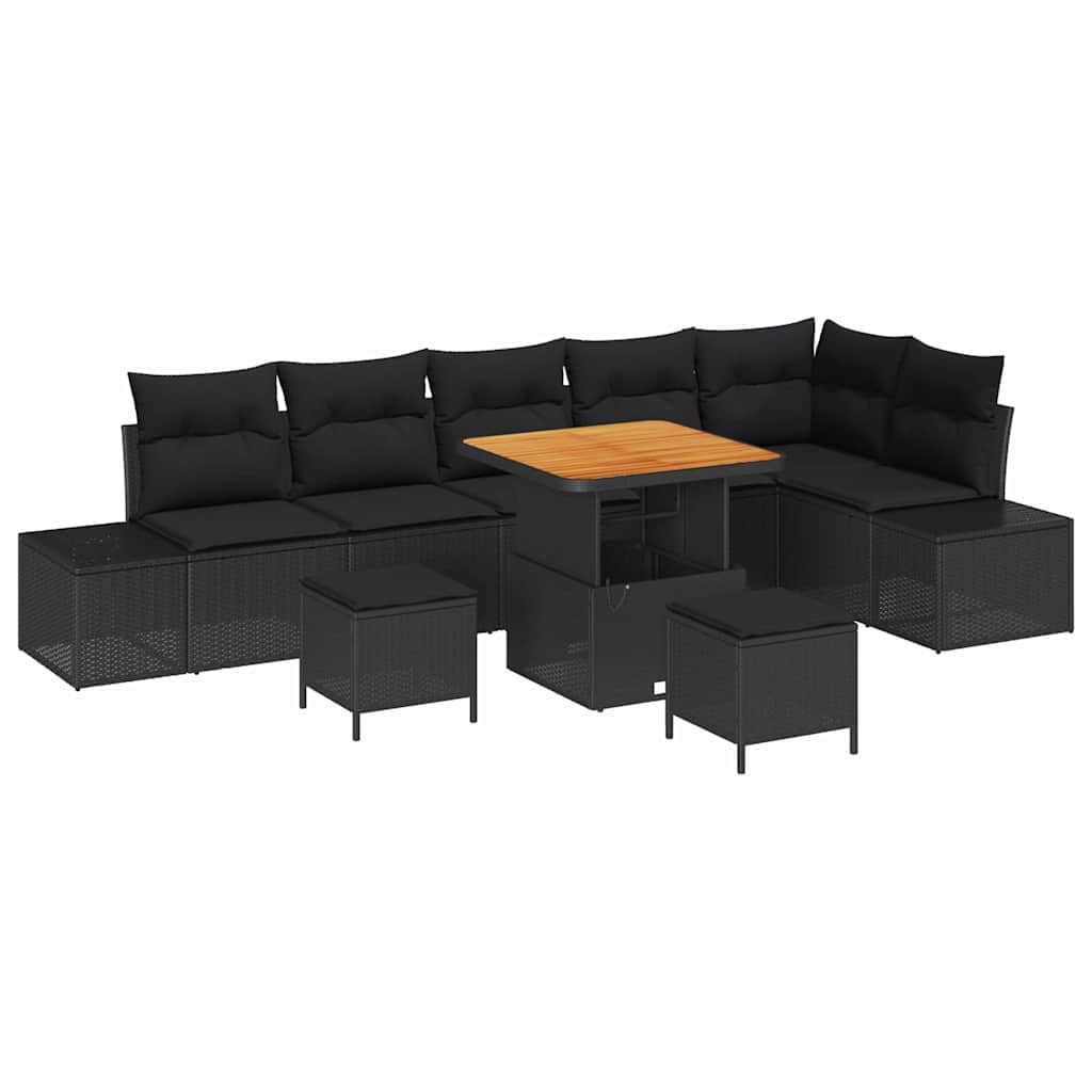 Set Divano da Giardino con cuscino 9 pcs Nero Poly Rattan | homemem39