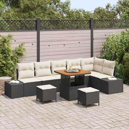 Set Divano da Giardino con cuscino 9 pcs Nero Poly Rattan | homemem39