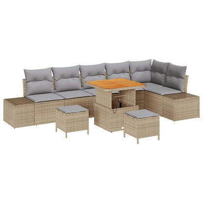 Set Divano da Giardino 9 pz 8-Numero di posti Beige Poly Rattan