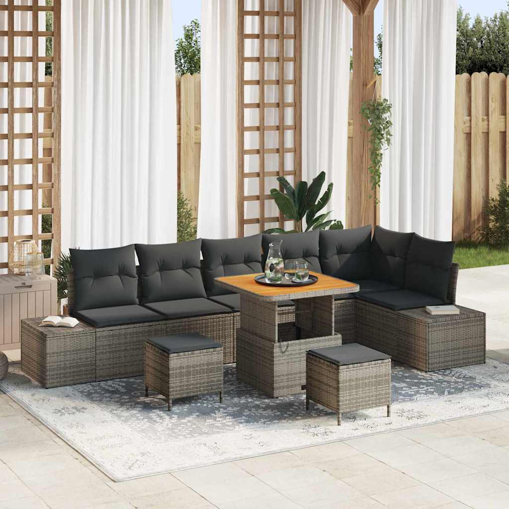 Set Divano da Giardino con cuscino 9 pcs Grigio Poly Rattan | homemem39
