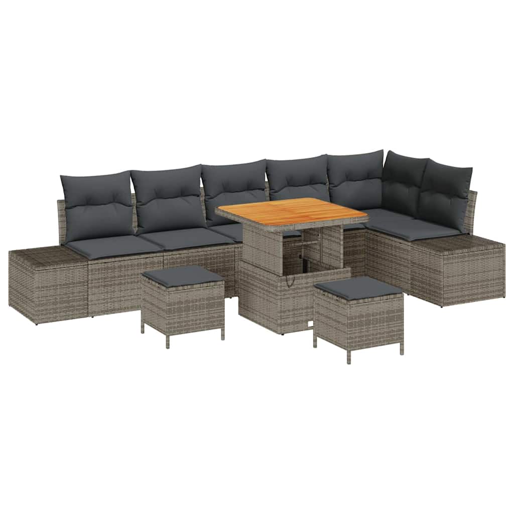 Set Divano da Giardino con cuscino 9 pcs Grigio Poly Rattan | homemem39