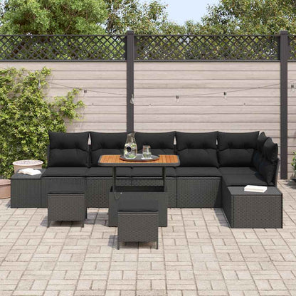 Set Divano da Giardino con cuscino 9 pcs Nero Poly Rattan | homemem39