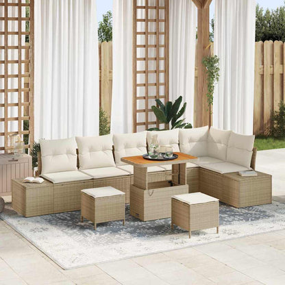 Set Divano da Giardino 9 pz 8-Numero di posti Beige Poly Rattan