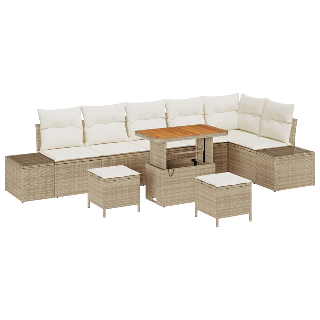 Set Divano da Giardino 9 pz 8-Numero di posti Beige Poly Rattan