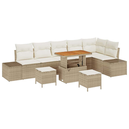 Set Divano da Giardino 9 pz 8-Numero di posti Beige Poly Rattan