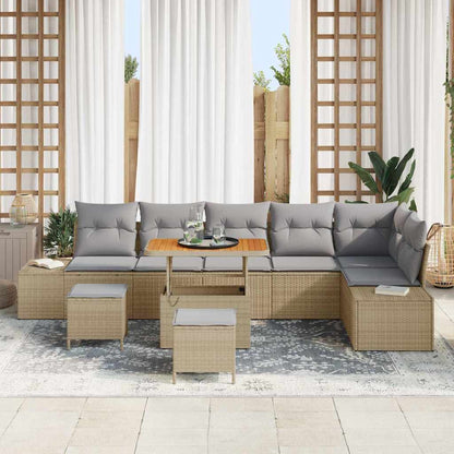 Set Divano da Giardino 9 pz 8-Numero di posti Beige Poly Rattan