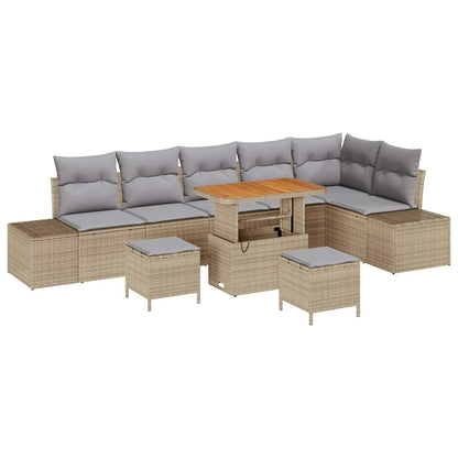 Set Divano da Giardino 9 pz 8-Numero di posti Beige Poly Rattan