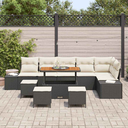 Set Divano da Giardino con cuscino 10 pcs Nero Poly Rattan | homemem39