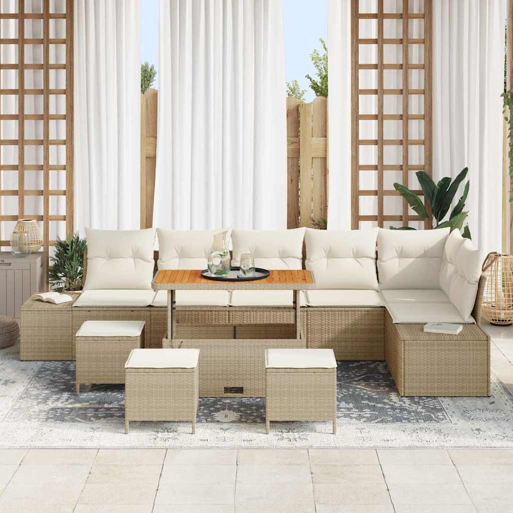 Set Divano da Giardino con cuscino 10 pcs Beige Poly Rattan | homemem39