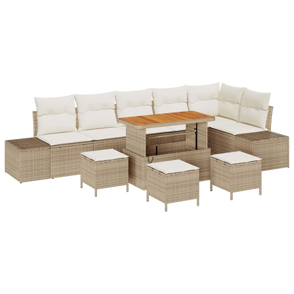 Set Divano da Giardino con cuscino 10 pcs Beige Poly Rattan | homemem39
