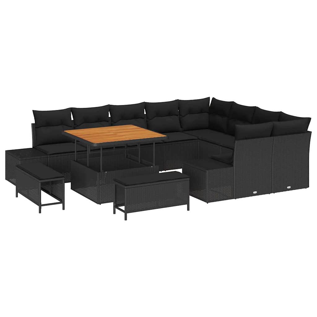 Set Divano da Giardino con cuscino 12 pcs Nero Poly Rattan | homemem39