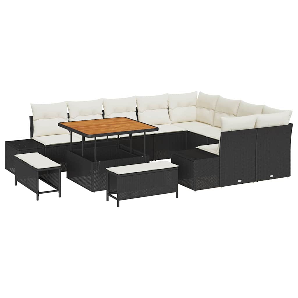 Set Divano da Giardino con cuscino 12 pcs Nero Poly Rattan | homemem39