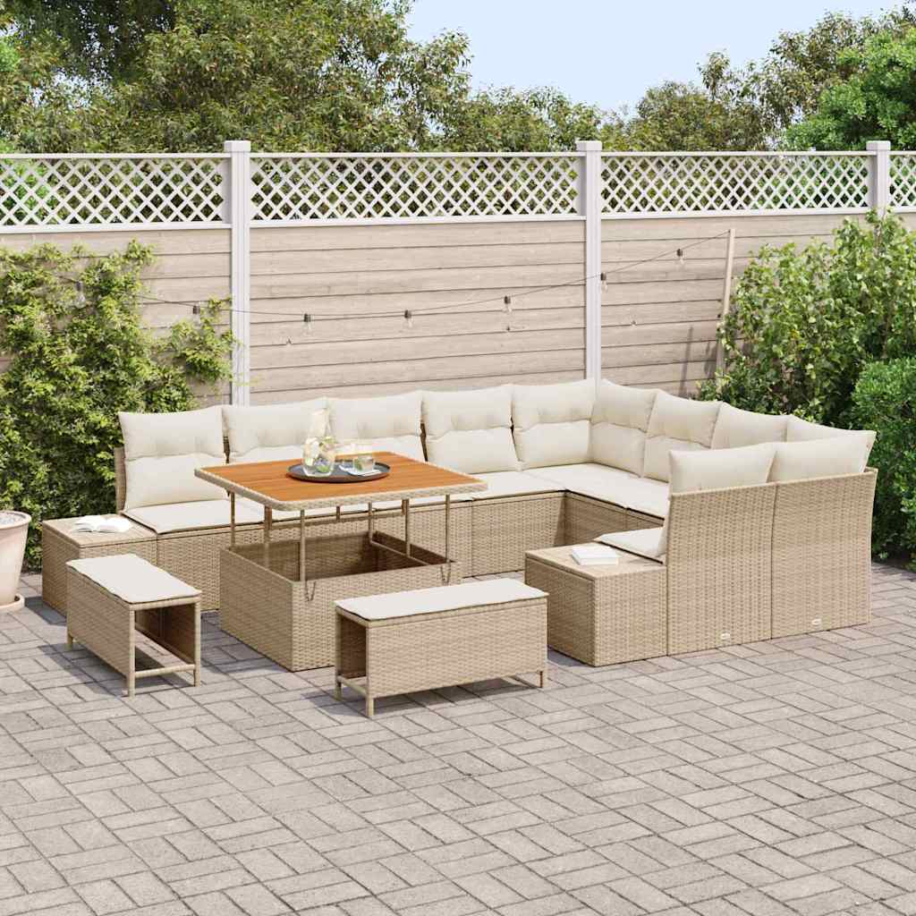 Set Divano da Giardino 12 pcs Beige e Crema 100 x 100 x 71 cm