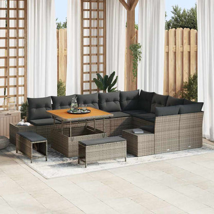Set Divano da Giardino con cuscino 12 pcs Grigio Poly Rattan | homemem39