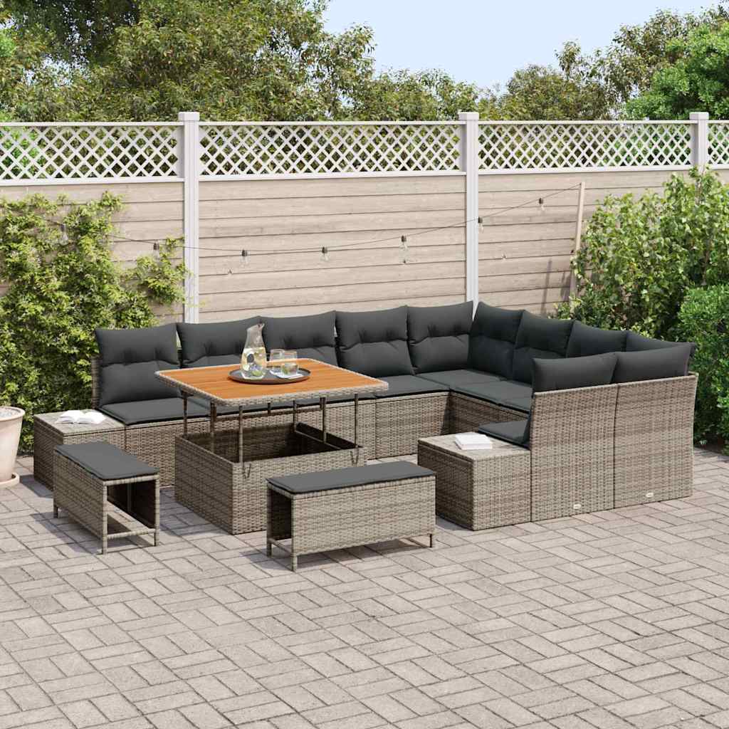 Set Divano da Giardino con cuscino 12 pcs Grigio Poly Rattan | homemem39