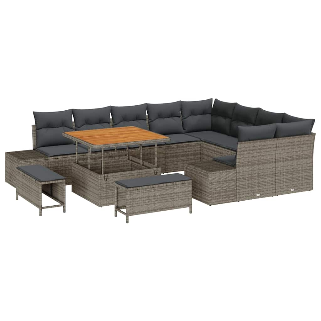 Set Divano da Giardino con cuscino 12 pcs Grigio Poly Rattan | homemem39