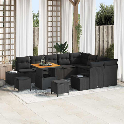 Set Divano da Giardino con cuscino 12 pcs Nero Poly Rattan | homemem39