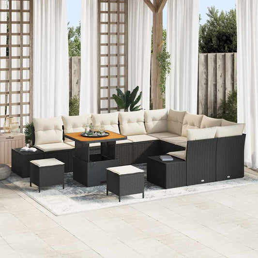 Set Divano da Giardino 12 pcs Nero e Crema 80 x 80 x 71 cm