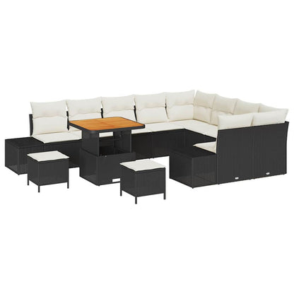Set Divano da Giardino 12 pcs Nero e Crema 80 x 80 x 71 cm