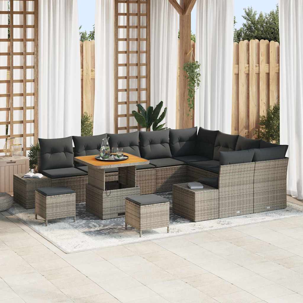 Set Divano da Giardino con cuscino 12 pcs Grigio Poly Rattan | homemem39