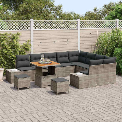 Set Divano da Giardino con cuscino 12 pcs Grigio Poly Rattan | homemem39