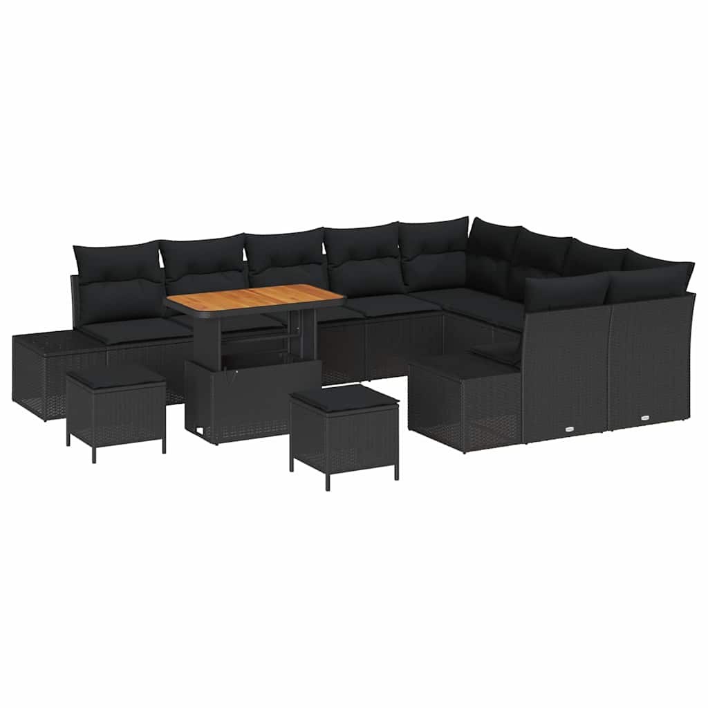 Set Divano da Giardino con cuscino 12 pcs Nero Poly Rattan | homemem39