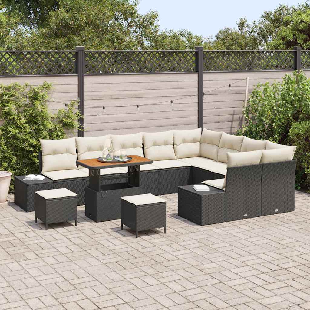 Set Divano da Giardino 12 pcs Nero e Crema 90 x 55 x 71 cm