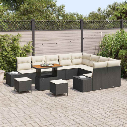 Set Divano da Giardino 12 pcs Nero e Crema 90 x 55 x 71 cm