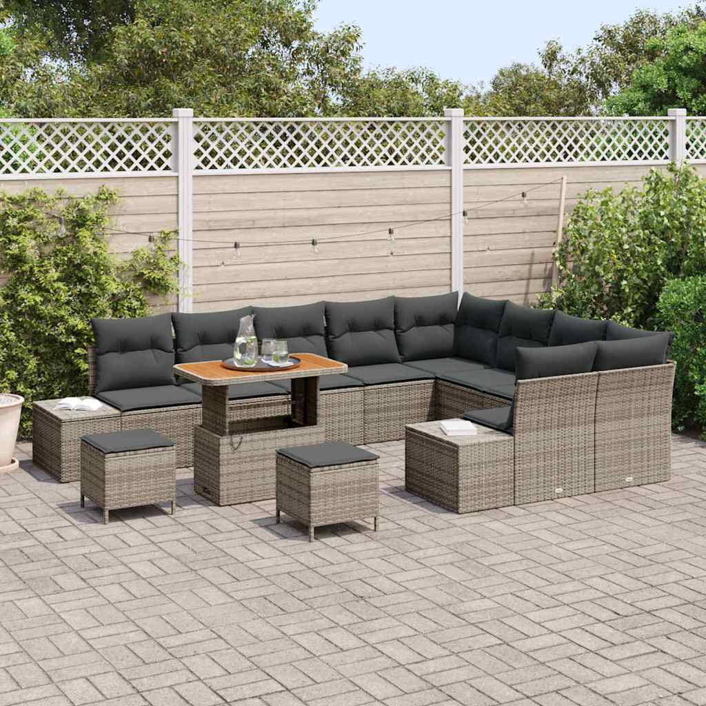 Set Divano da Giardino con cuscino 12 pcs Grigio Poly Rattan | homemem39